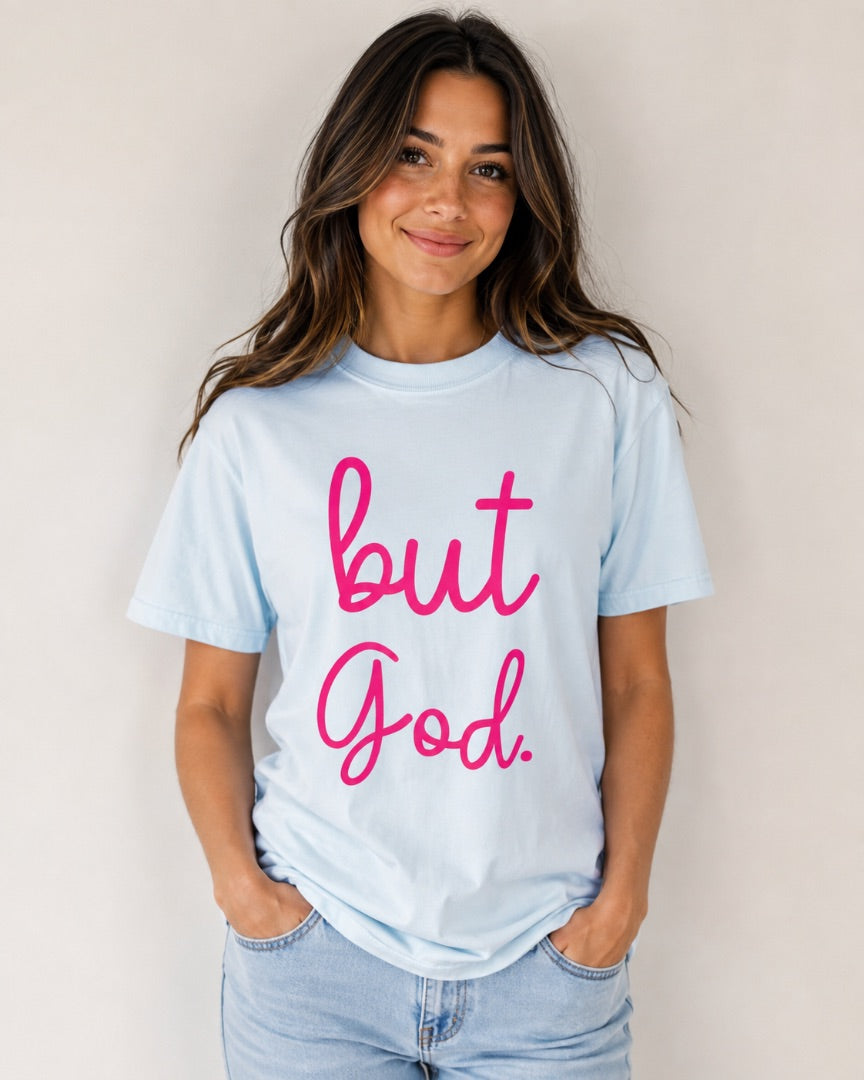 Blue/white But God Women-Tops, Medium